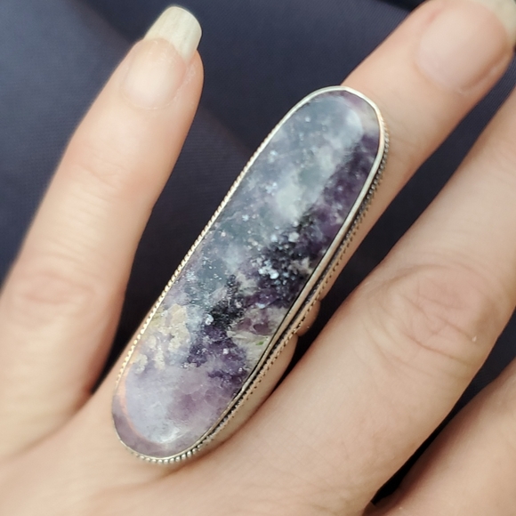 New Oversized Lepidolite 925 Silver Ring. - Picture 10 of 15